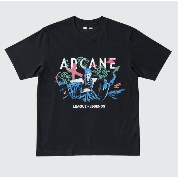 Uniqlo x Riot League of Legends Arcane Jinx Graphic T-shirt in Black - Picture 1 of 9